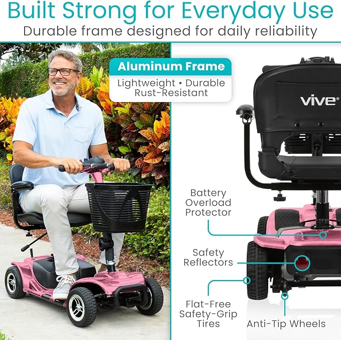 Vive 4 Wheel Mobility Scooter - Electric Powered Wheelchair Device - Compact Heavy Duty Mobile for Travel, Adults, Elderly - Long Range Power Extended Battery with Charger Included (Limited Edition)