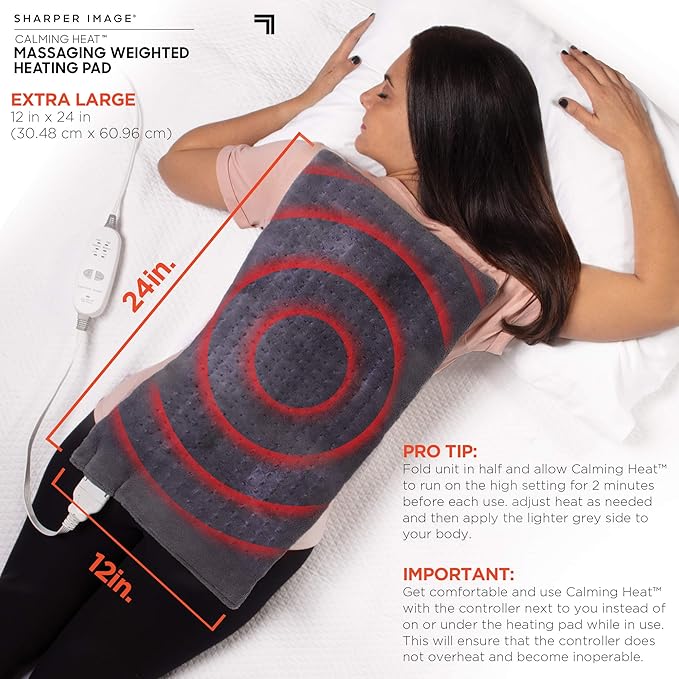 Calming Heat Massaging Vibrations Weighted Heating Pad by Sharper Image | Temperature Settings,Auto Shut-Off Feature,Gift for Holidays,Women & Men | 3 Heat,6 Massage,12” x 24”,4 lbs,(Pack of 6)