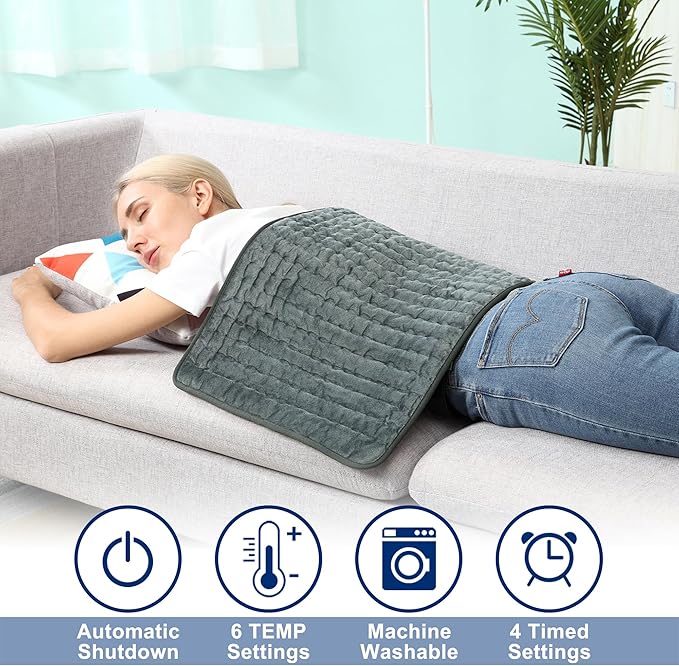 33"X17" Electric Heating pad with 6 Heat Settings, Auto Shut Off, Dark Gray Dry Electric Heating for Back Neck Knee Arms Legs Shoulder Heat Pads for Christmas Birthday Father's Day Mother's Day