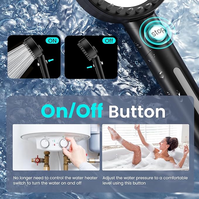 PWERAN Filtered Shower Head with Handheld, High Pressure 4 Spray Mode Showerhead with Filters, Water Softener Beads for Hard Water with ON/OFF Switch for Pets