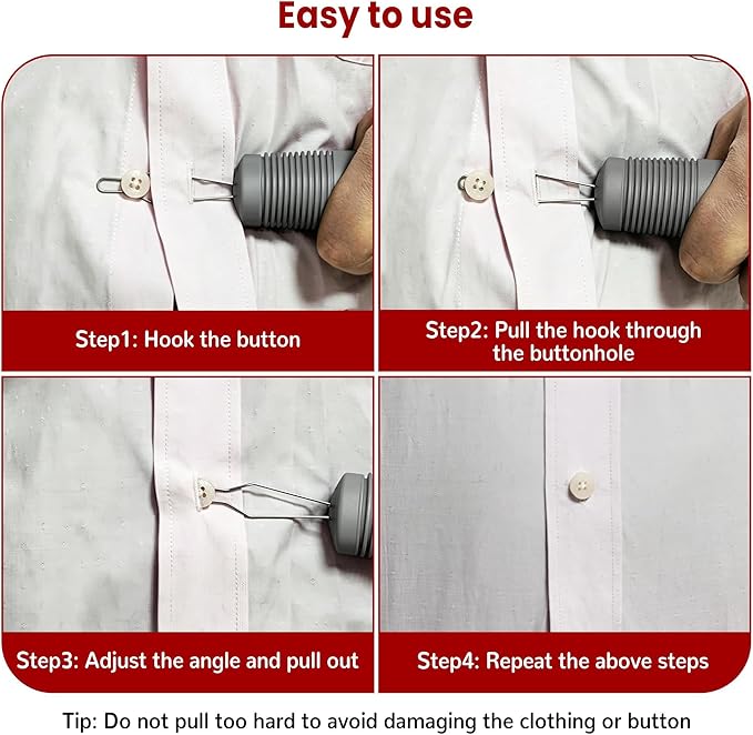 Button Hook with Zipper Pull, Button Assist Tool, Button Hook for Seniors, Disabled, Limited Hand Mobility, One Handed Button Helper Tool, Gifts for People with Disabilities, Gray