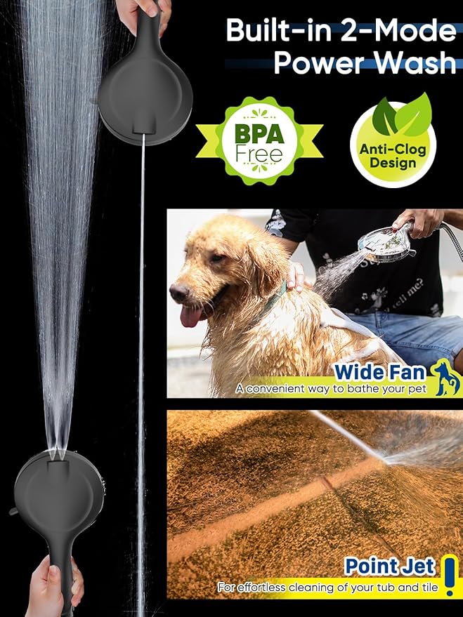 5-Inch High Pressure Handheld Shower Head with 10-Mode Powerhead, Extra Long 72-Inch SS Hose, Matte Black