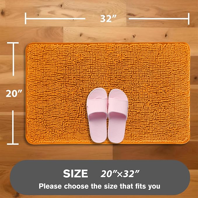 Flame Orange Bathroom Rugs – Absorbent and Washable Bath Mat, Non-Slip, Thick Soft Chenille Bath Rugs for Bathroom Floor, Shower, Sink - 20" x 32"