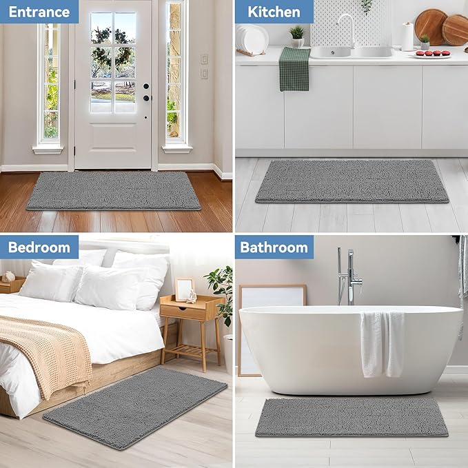 Bcoimo 48x24 Chenille Bath Mat – Non-Slip with Backing Bath Rug Ultra-Absorbent and Machine Washable Bathroom Mat Quick-Dry Design. Ideal for Bathroom Shower and Tub Areas