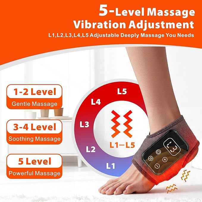 LOMONICA Foot Renew Massager for Neuropathy & Fatigue Relief – Cordless & Portable Foot and Ankle Massager with 5 Levels of Vibration & Heat for Heel, Arch, and Ankle Comfort – Ideal Gift (Gray 2pcs)