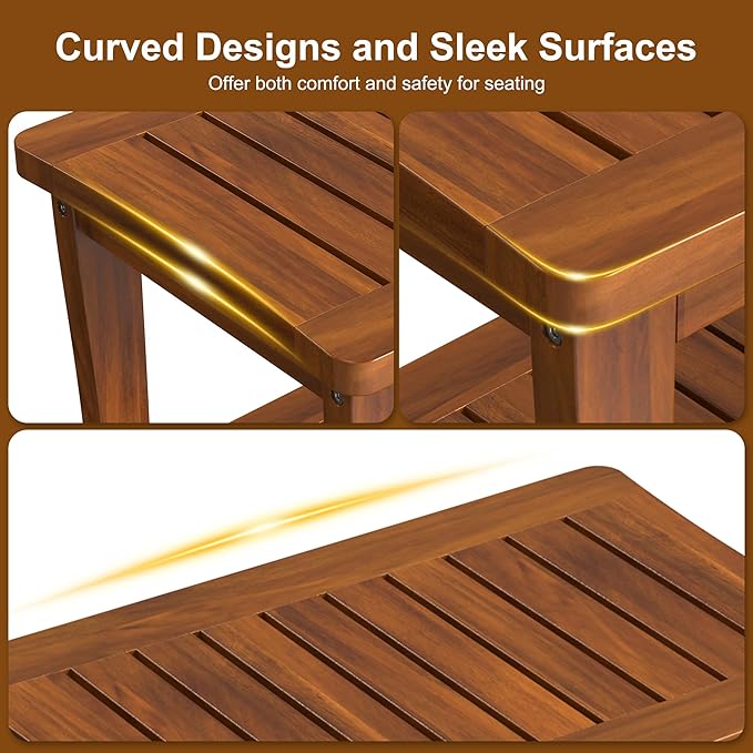 Large Teak Wood Shower Bench Stool with Storage Shelf Wooden Teak Bench for Shower Seat Chair for Inside Shower Waterproof Teakwood Shower Bench Bathroom Spa Bathing Shower Stool with Non-Slip Feet