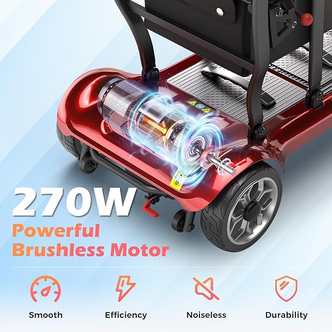 Lightweight Mobility Scooter for Seniors & Adults - Cruise & Airport Approved, 43lb Foldable Portable Motorized Scooters with Removable Lithium Battery for 12.4 Miles Travel, 300lb Capacity, Red