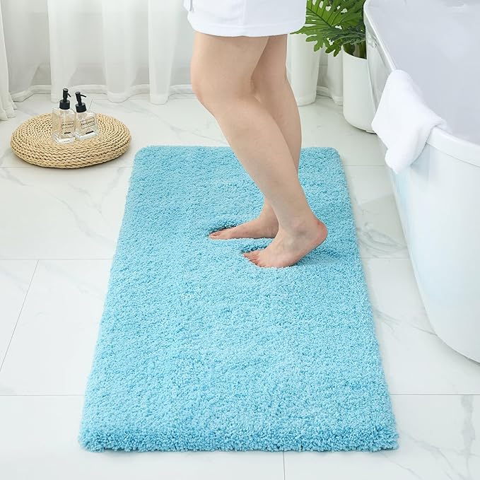 Bathroom Rugs Non Slip Washable 70x24, Ultra Thick Soft Microfiber Absorbent Bath Mats, High Density Foam Latex Non Slip Backing Bath Rugs, Fluffy Floor Carpet for Tub&Shower, Teal