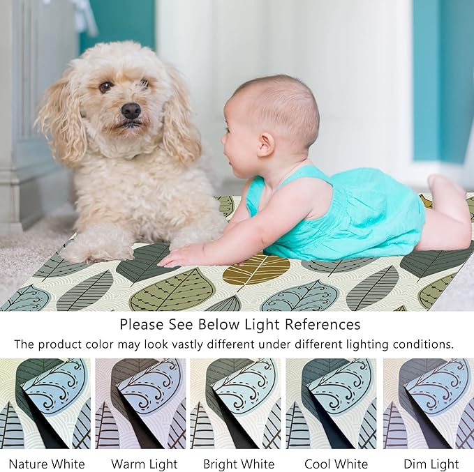 1/10 Inch Ultra Thin 24"×35" Large Front Door Mat Indoor Entrance Inside Non Slip, Waterproof Rubber Kitchen Mat and Interior Home Washable Door Mat, Multi Leaves