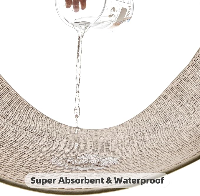 TYUU Bathroom Runner Rugs, Long Bath Mat Runner Washable Thin Quick Dry Low Pile Bathroom Runner Rugs Non Slip, Beige 24"x70"
