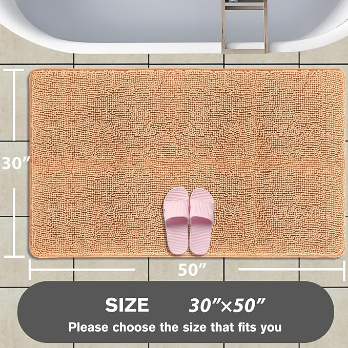 Bathroom Rugs 30 x 50 Inch – Extra Large Bath Mat | Absorbent and Washable Thick Chenille Bath Rugs Non-Slip Runner Rug for Bathroom, Shower, Tub(Peach)