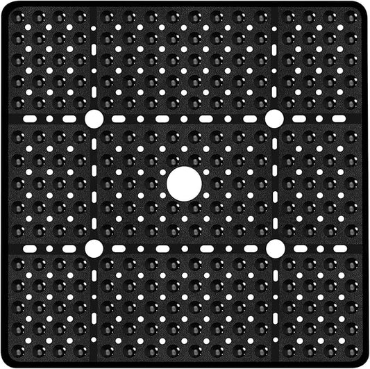 Large Square Shower Mat 27 x 27 Inch Black, Non Slip Shower Bathtub Mats for Inside Shower With Big Suction Cups Drain Holes, Anti Slip Bathroom Floor Shower Stall Mats, Easy Clean, BPA-Free