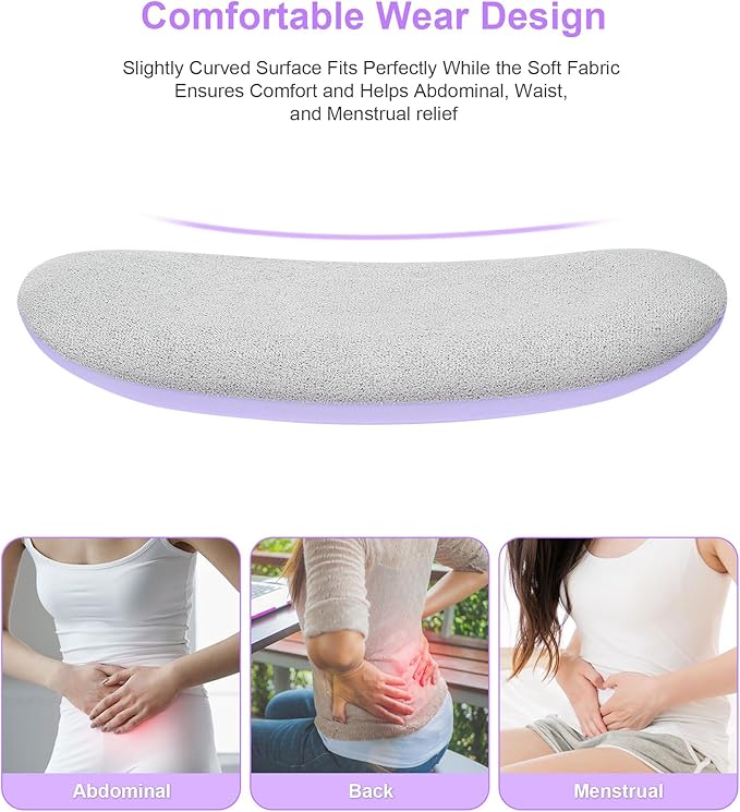 Portable Cordless Heating Pad for Period Cramps, Voice Reminder Menstrual Heating Pad with 6 Heat Levels and 6 Massage Modes, 3s Fast Heating, Gifts for Women Girls, Purple