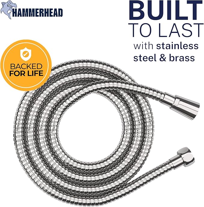 HammerHead Showers Solid Metal Shower Hose Attachment for Showerhead, Extra-Long 72-Inch Universal Replacement Hose for Hand held Shower, Chrome