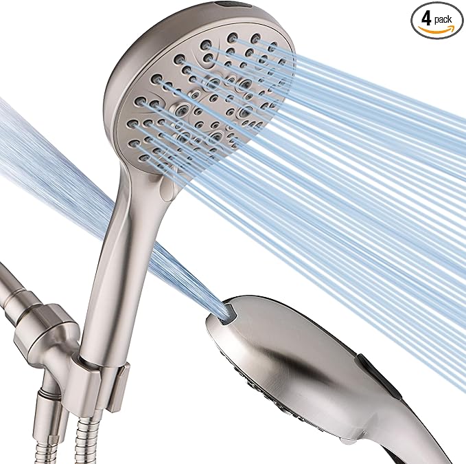 BRIGHT SHOWERS High Pressure Shower Head with Handheld, 9 Spray Settings Showerhead Built in Power Wash to Clean Tub and Pets, Extra Long 69" Hose, Adjustable Bracket, Brushed Nickel