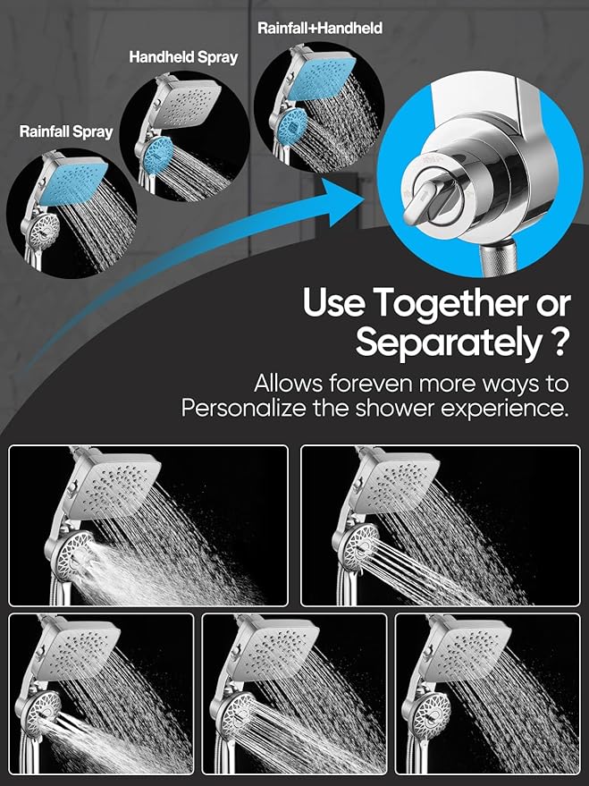 Cobbe Dual Shower Head with Magnetic Handheld, High Pressure Rain Shower Combo 2-in-1 Fixed & Detachable, Multiple Spray Modes, Built-in Magnet Dock 6ft Hose, Chrome