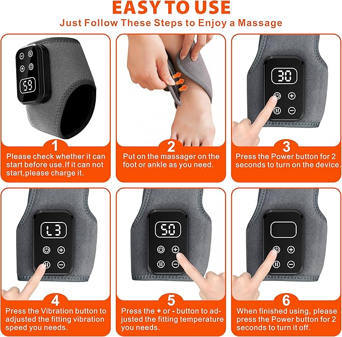 LOMONICA Foot Renew Massager for Neuropathy & Fatigue Relief – Cordless & Portable Foot and Ankle Massager with 5 Levels of Vibration & Heat for Heel, Arch, and Ankle Comfort – Ideal Gift (Gray 2pcs)