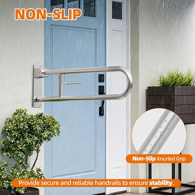 SPECILITE Heavy Duty Toilet Grab Bar 29.5 in, 440 Lbs Load Capacity, Anti-Slip Flip up Handicap Safety Rails for Shower, Wall Mount Support Handrails with Paper Holder, for Elderly, Disabled, Pregnant
