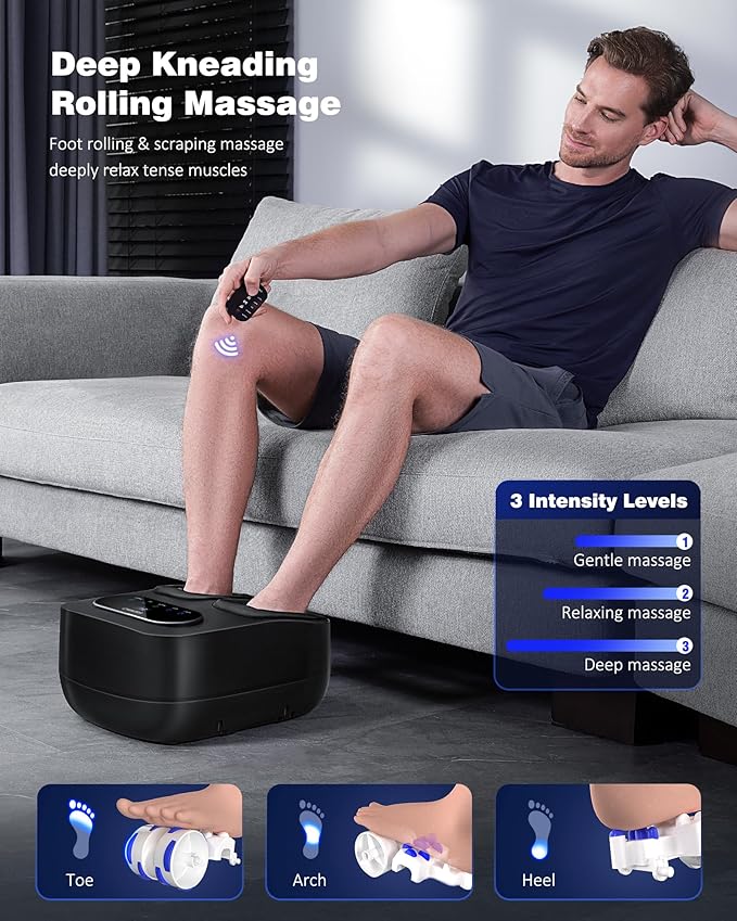 KNQZE Foot Massager with Heat and Remote, Shiatsu Deep Kneading Feet Massager for Plantar Fasciitis & Neuropathy, Foot Warmer, Gifts for Mom Women Men Dad, Fits Up to Men Size 12(Black)