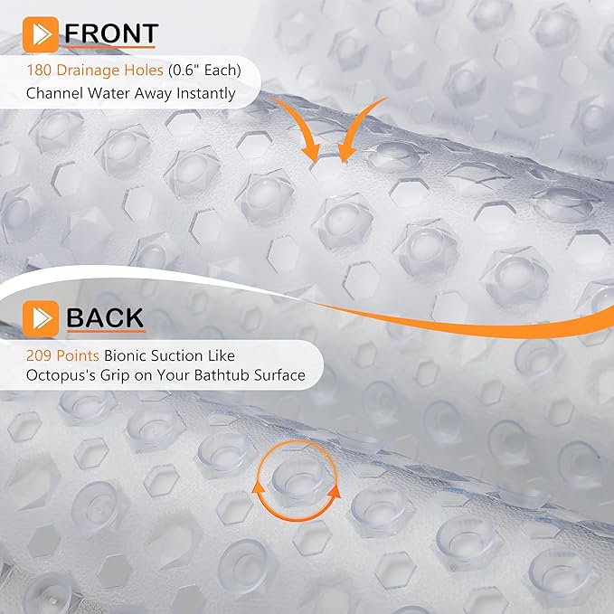 Yimobra Bathtub Mat Non Slip, 27.5"x15.5" Machine Washable Shower Floor Mat, Soft on Feet, Bathmat with Drain Holes and Suction Cups, Bathroom Essentials, Clear