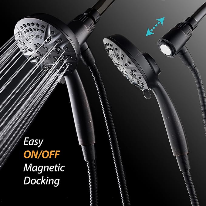 AquaDance New Magnetic Guidance Docking System - High-Pressure 8-setting Handheld Shower Head with Giant 5 inch Face, Magnetic Bracket, Extra-long 72 inch Stainless Steel Hose/ORB Finish