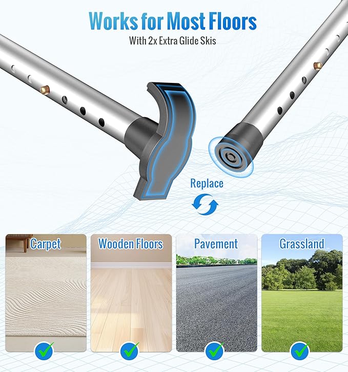 HOMLAND Walkers for Seniors, One-Hand Folding, 8 Height Adjustments, Walkers with Wheels, 2 Skis and 5" Wheels, Lightweight Walker for Seniors, Standard Walkers for Seniors, Aluminum Frame, Silver