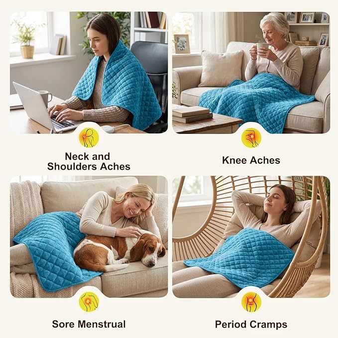 Extra Large Heating Pad for Back Pain 32"x24" King Size XL Electric Heating Pad for Period Cramps Relief & Body Neck Shoulder Auto Shut Off Heat Pad Temperature Settings Machine Washable Blue