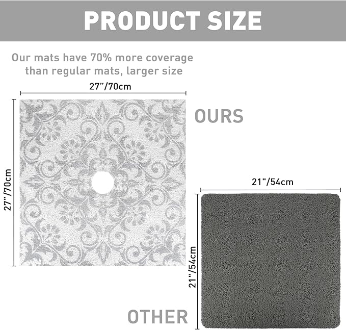 Square Shower Mat Non Slip: 27 x 27 Inch Large Shower Mats with Drain Hole in Middle - PVC Loofah Anti Slip Shower Floor Matt for Inside Shower