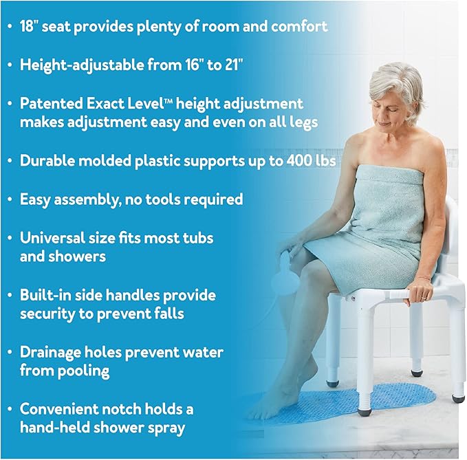 Carex Bath Seat And Shower Chair with Backrest for Seniors, Bath Chair For Elderly, Disabled, Handicap, and Injured Persons, Supports Up To 400lbs, Shower Seat For Inside Shower, Made in USA