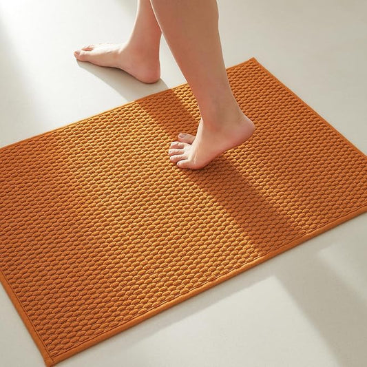 TYUU Bathroom Rugs Non Slip Washable, Super Absorbent Thin Bath Mat Small Quick Dry Low Pile Bathroom Rug, Orange 20"x30"