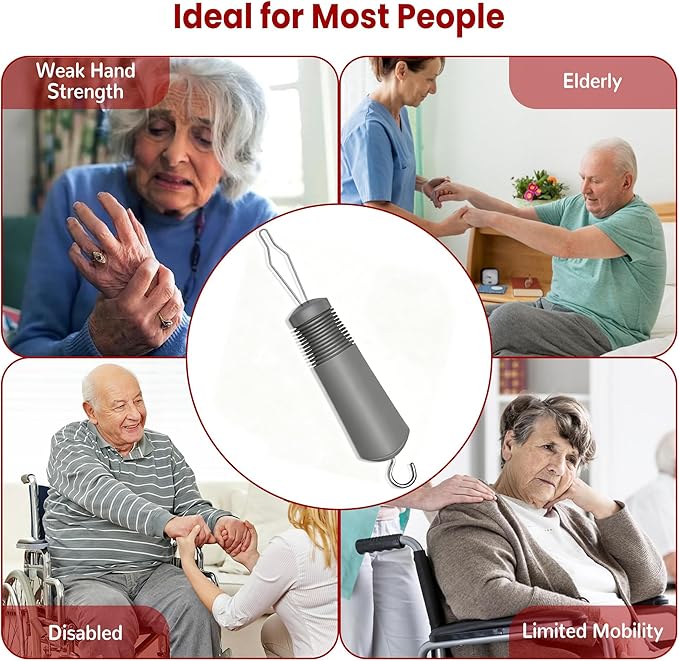 Button Hook with Zipper Pull, Button Assist Tool, Button Hook for Seniors, Disabled, Limited Hand Mobility, One Handed Button Helper Tool, Gifts for People with Disabilities, Gray