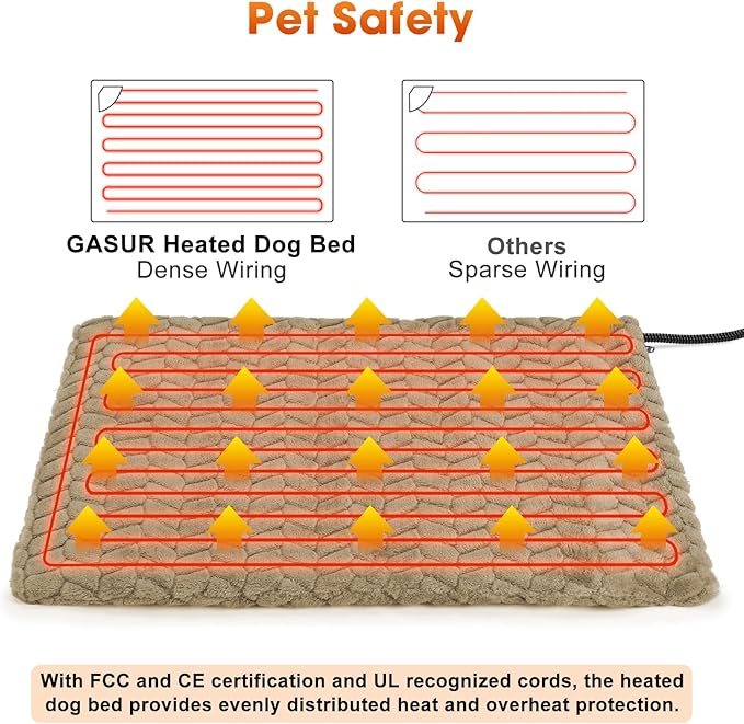 GASUR Heated Cat Bed, Waterproof Cat Heating Pad Indoor w/Timer, Temp Adjustable Pet Heating Pads for Cats Dogs, Auto Power-Off, Cats Warming Bed w/Remove Washable Cover, Anti-Chew,47''x28'', XLarge