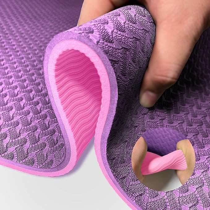 Yoga Mat 1/3" (8mm) Thick Non-Slip, Women Men Fitness & Exercise Mat, 72"Lx24"W Eco-Friendly TPE Workout Mat with Carrying Strap for Yoga, Pilates, Home Gym, Floor Exercises