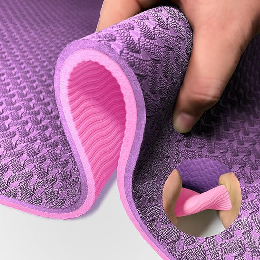 Yoga Mat 1/3" (8mm) Thick Non-Slip, Women Men Fitness & Exercise Mat, 72"Lx24"W Eco-Friendly TPE Workout Mat with Carrying Strap for Yoga, Pilates, Home Gym, Floor Exercises