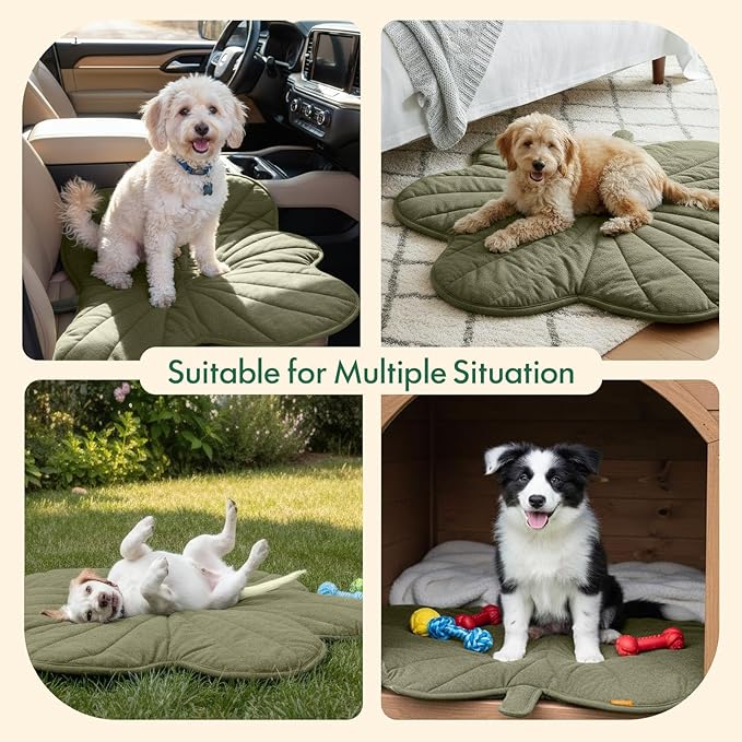 Vagascape Dog Bed, Waterproof Pet Bed with Washable Removable Cover, Comfort Cat Dog Pad for All Seasons, Heating Green Clover Shape Cat Mat with Nonskid Bottom(47"x36")