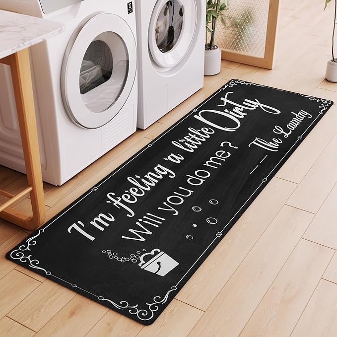 XLHOMO Laundry Room Rug Runner, 17"x60" Non Slip Nappa Leather Laundry Rugs, Black Farmhouse Washable Floor Laundry Mats for Laundry Room, Entryway, Kitchen, Bathroom, Mudroom, Washroom, Hallway Decor