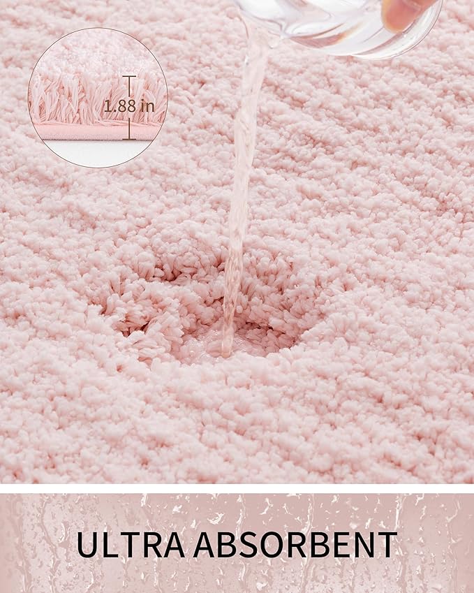 Bathroom Rugs Non Slip Washable 36x24, Ultra Thick Soft Microfiber Absorbent Bath Mats, High Density Foam Latex Non Slip Backing Bath Rugs, Fluffy Floor Carpet for Tub&Shower, Pink