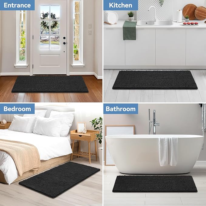 Bcoimo 48x24 Chenille Bath Mat – Non-Slip with Backing Bath Rug Ultra-Absorbent and Machine Washable Bathroom Mat Quick-Dry Design. Ideal for Bathroom Shower and Tub Areas