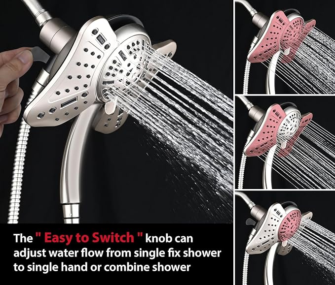 GRICH 1.8GPM Shower Head with Handheld Spray Combo: 2 in 1 Rainfall Shower Heads high pressure & Handheld Shower Head, 9 Spray Modes/Settings Detachable Shower Head with 60 Inch Hose, Nickel