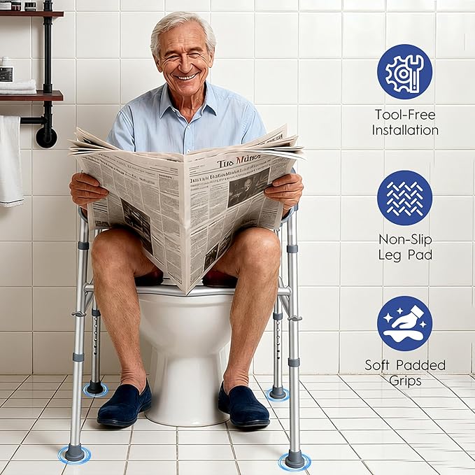 Raised Toilet Seat with Handle for Seniors Adjustable Aluminum Alloy, Elevated Toilet Seat Elongated with Arms for Elderly