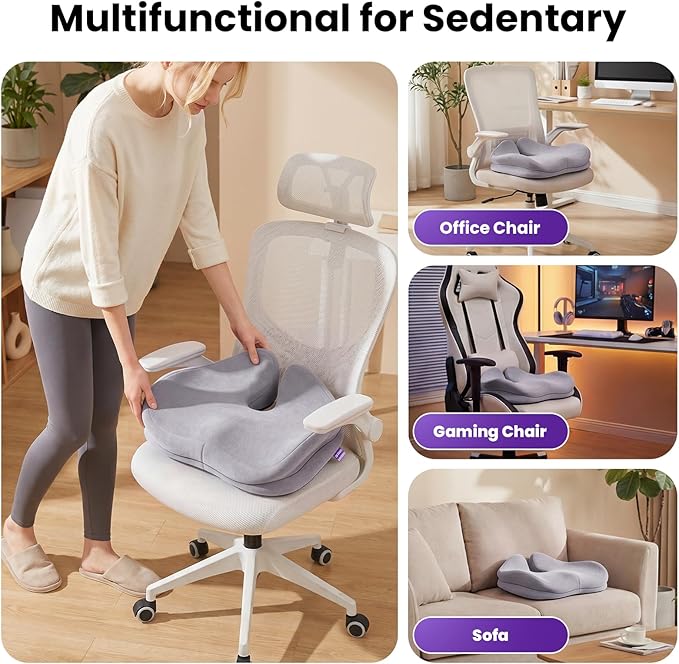 ZZ-WELL Seat Cushions for Office Chairs - Patented Extra Large Seat Cushion 21.2" W x 16.5" L - Memory Foam Seat Cushion for Tailbone Pain Relief, Sitting Pressure Relief (Light Grey)