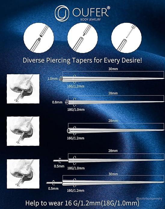 OUFER Piercing Ball Grabber, 16G 18G Flat Back Earrings Piercing Guide needle Tool, Surgical Steel Internally Threaded Push Pin External Thread Assistant Body Piercing Kit for Ear Nose Lip Tool