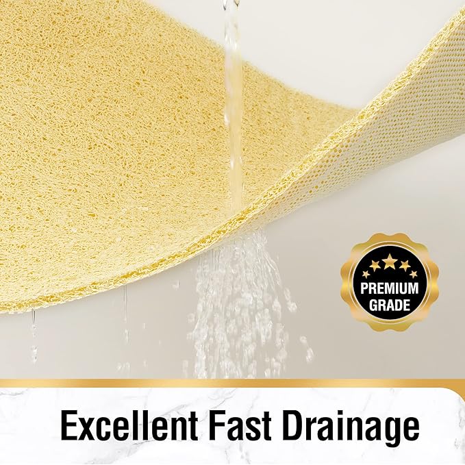 HITSLAM Square Shower Mat, 32 x 32 Inch Non Slip Bath Mat for Tub, Soft PVC Loofah Bathtub Mats with Drain Holes, Quick Drying Bathroom Stall Floor Mat, Bathroom Accessories Without Suction Cup, Beige