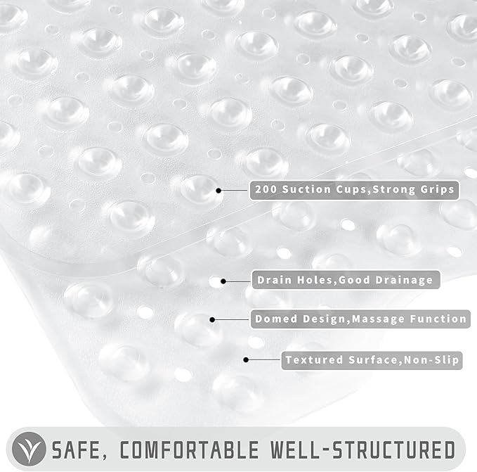 Yimobra 2-Pack Shower Mat Bathtub Mat Non Slip 40 x 16, Bath Mat for Tub Floor with Big Suction Cups and Drain Holes, Machine Washable Shower Mats for Inside Shower, Phthalate Latex Free, Clear