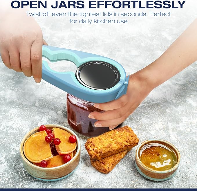 Jar Opener for Weak Hands with Firm Jar Gripper Pads and 2 Non Slip Grip Mats, Multifunction Kitchen Tool Set for Seniors, Easy Lid and Cap Removal (Blue)
