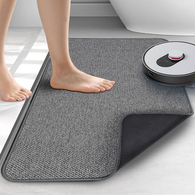 Upgraded Bath Mat 24x36Inch, Thin Bath Mats Rugs with Rubber Backing Non-Slip, Absorbent,Quick Dry Machine Washable, Home Decor Accessories Cozy Cloth Bathroom Rugs fit Under Door/Sink/Tub-Dark Grey