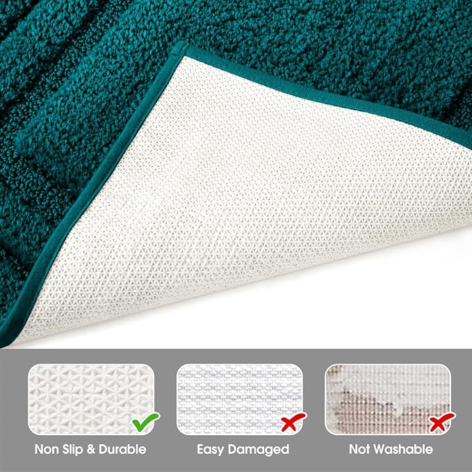 HOMEIDEAS Bathroom Rugs Sets 3 Piece, Super Soft and Absorbent Non Slip Microfiber Toilet Bath Mat with U-Shaped (Atlantic Blue)
