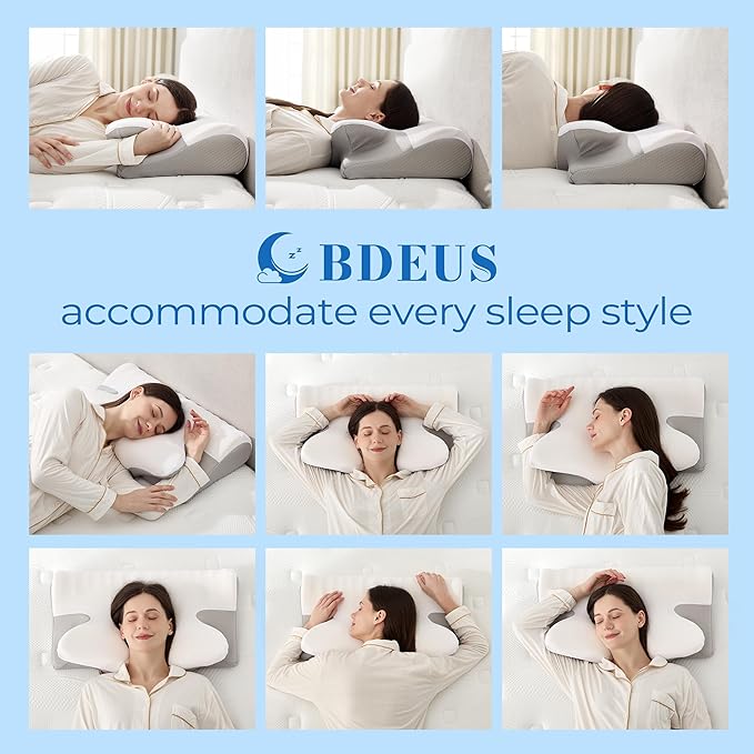 BDEUS Ergonomic Cervical Pillow for Side Sleepers, 2-in-1 Contour Orthopedic Memory Foam Pillow for Neck Shoulder Pain Relief, Sleep Apnea, Anti Snore, Pillow with Arm Rest, Head Cradle, White