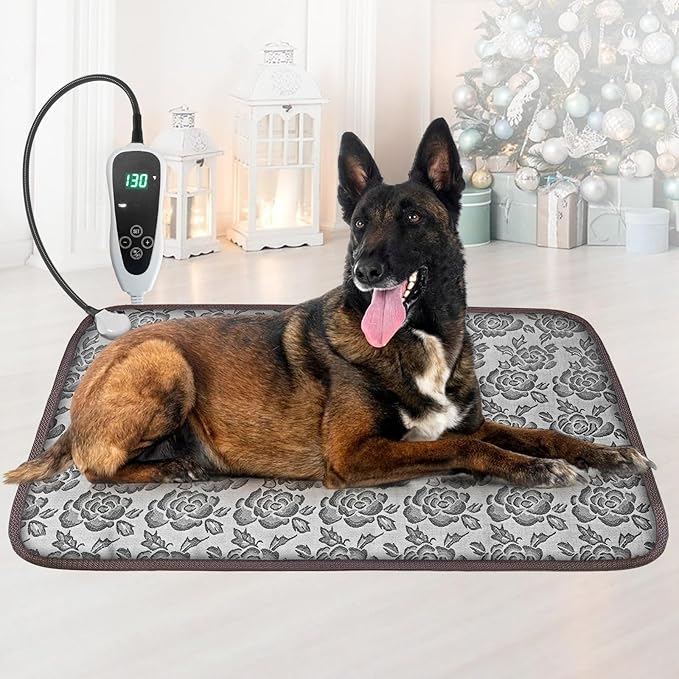 GOLOPET Large Dog Heating Pad 34x21in with Smart Thermostat Switch and Power Line Protection Tube,Obtained MET and UL Dual Certification, Suitable for Dogs of All Ages-Rose