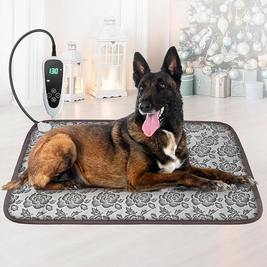 GOLOPET Large Dog Heating Pad 34x21in with Smart Thermostat Switch and Power Line Protection Tube,Obtained MET and UL Dual Certification, Suitable for Dogs of All Ages-Rose